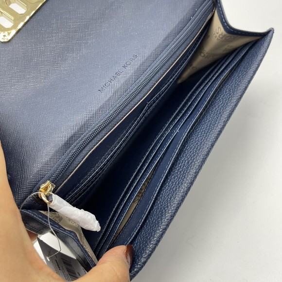 Michael Kors Karson Wallet Clutch Crossbody Navy Leather 35T8GKRC7L NWT Org $248 - Picture 6 of 9